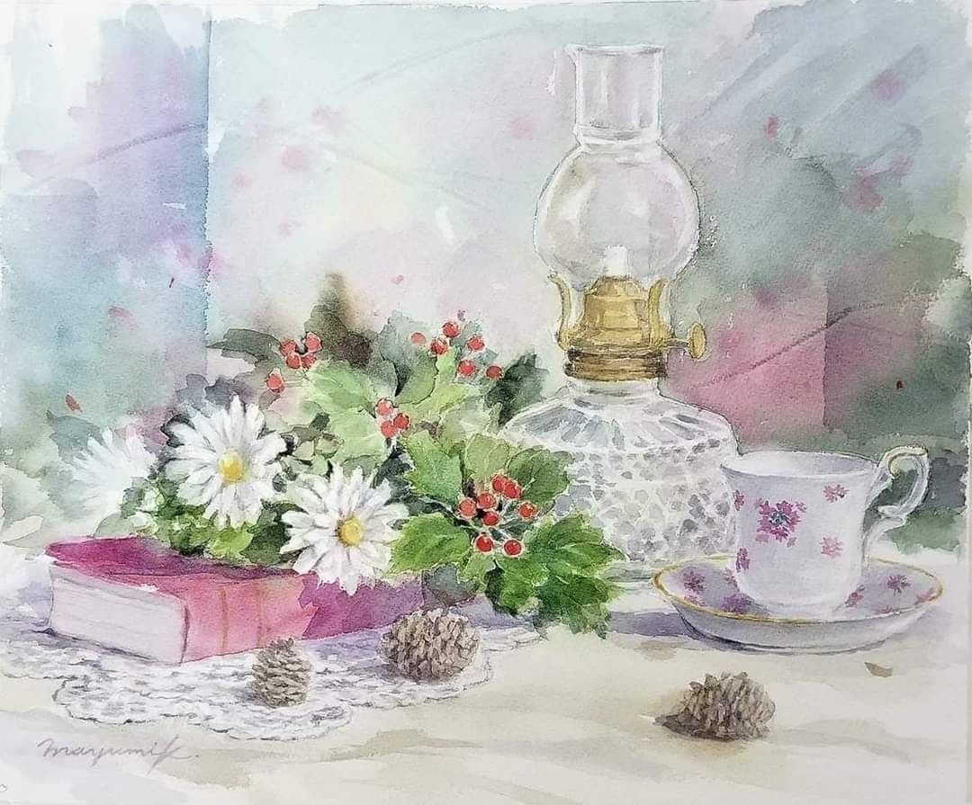 水彩画　小宮寂泉先生　作品額入りF8