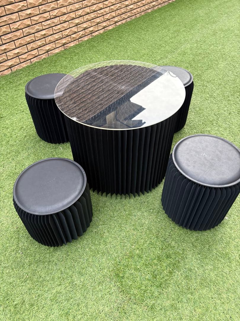 ihpaperアコーディオンペーパースツールセット、屋内外両使い可能折り畳み式