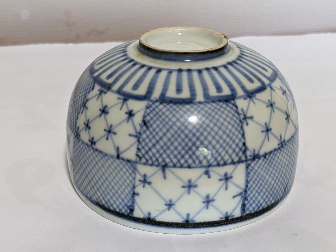 ♦江戸時代 古伊万里 染付 市松紋様 ころ茶碗 コレクション骨董品アンティーク
