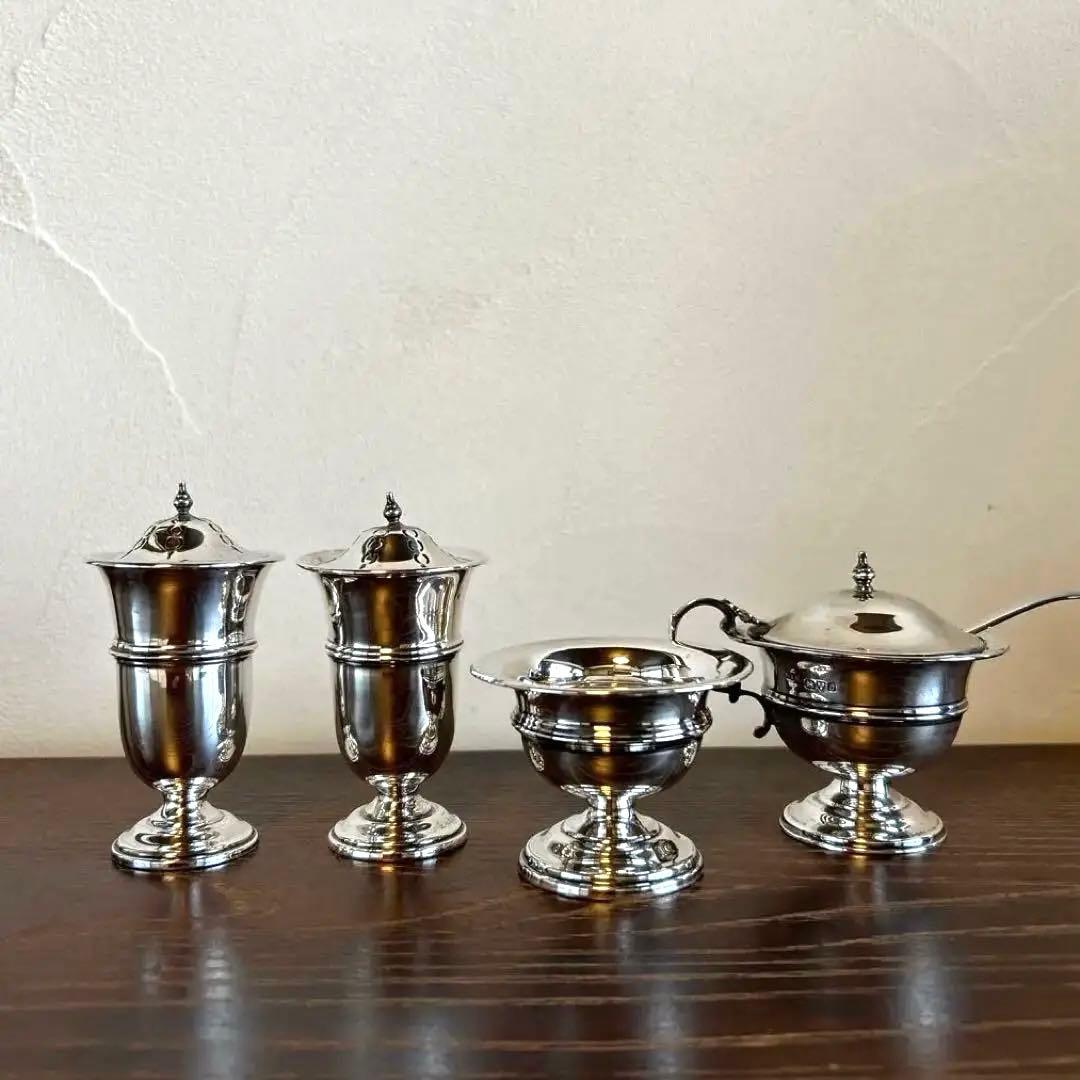 希少　純銀　ソルト、ペッパー、マスタード、シュガー入れ　4点セット