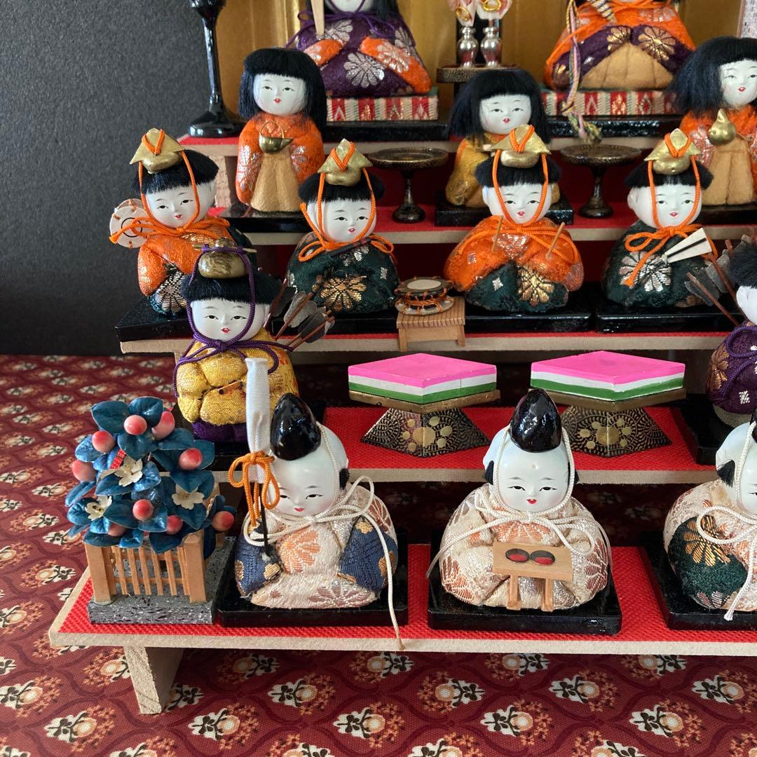 雛人形　ソラ　アンティーク　小さな豆雛木目込み十五人揃え