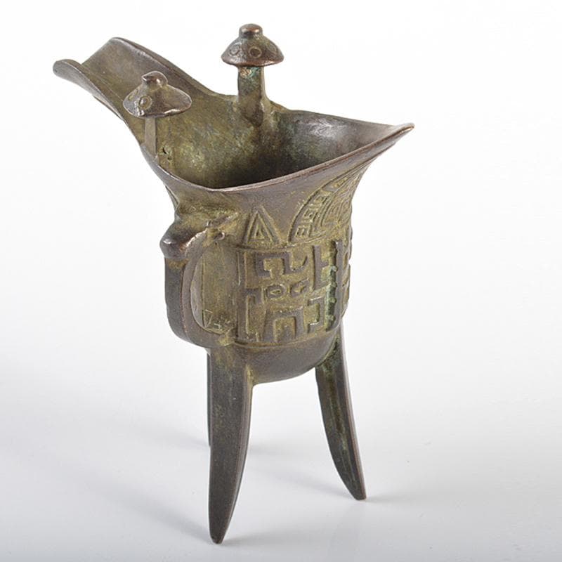 中国　漢銅器　古銅青銅　饕餮文爵 　V　R6333E