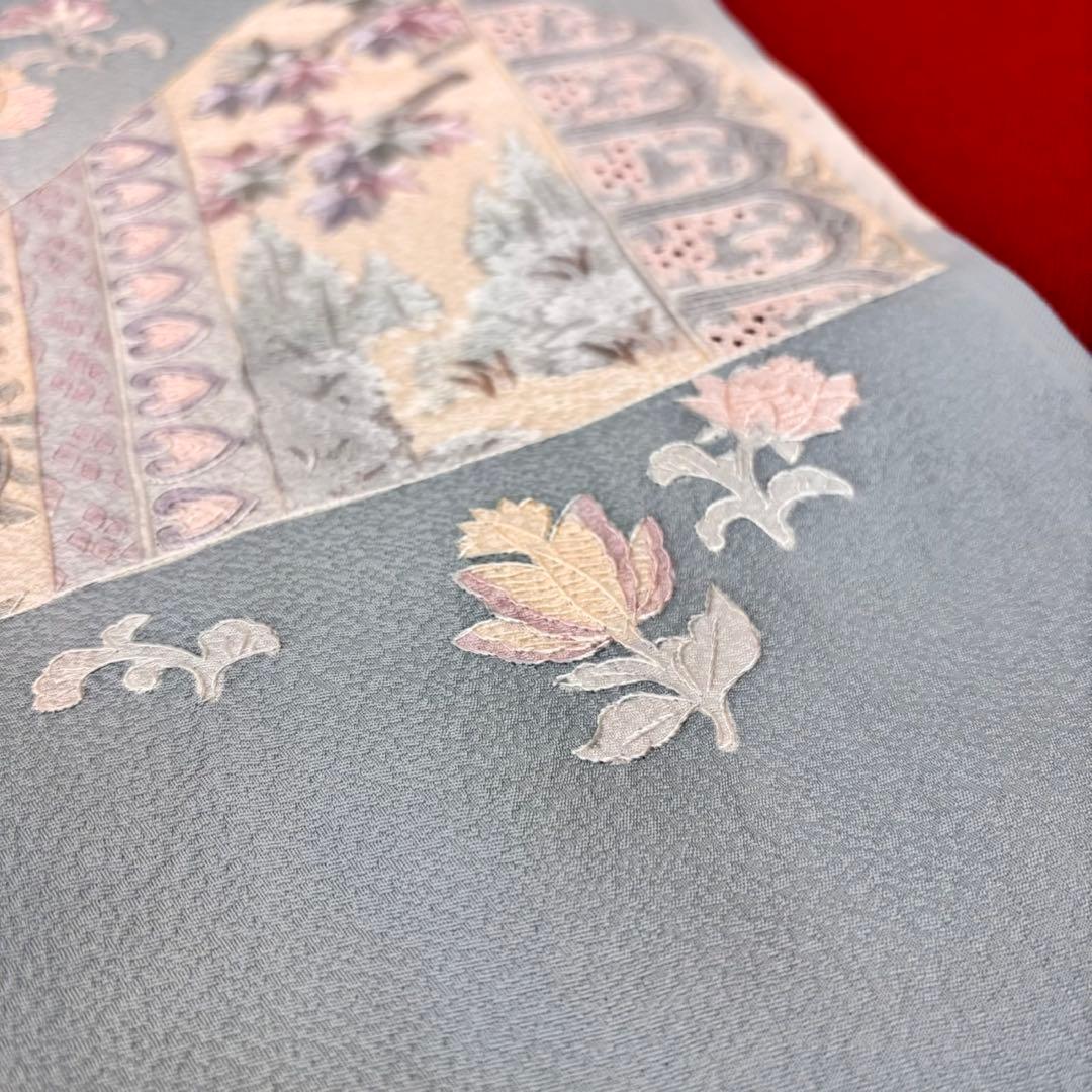 色無地反物　蘇州刺繍 未使用　アイスブルー