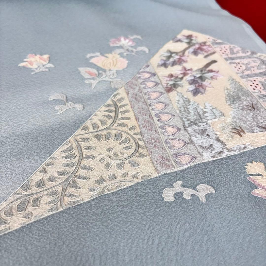 色無地反物　蘇州刺繍 未使用　アイスブルー