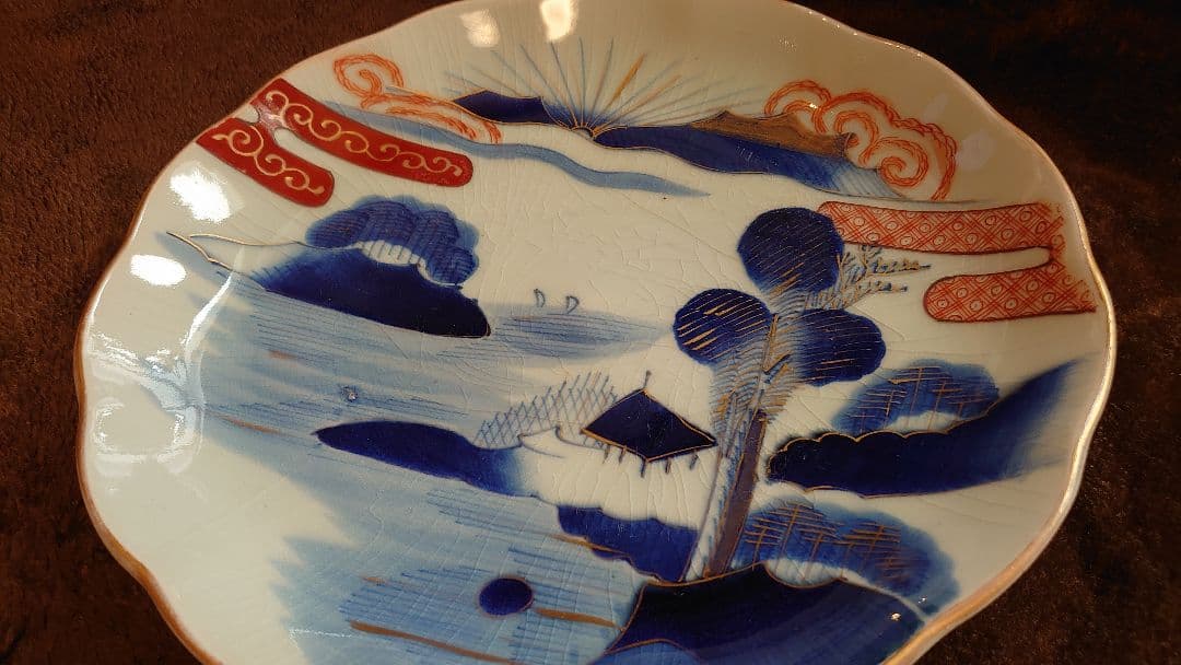 古伊万里　伊万里　色絵　金襴手　富士山　大皿　１客