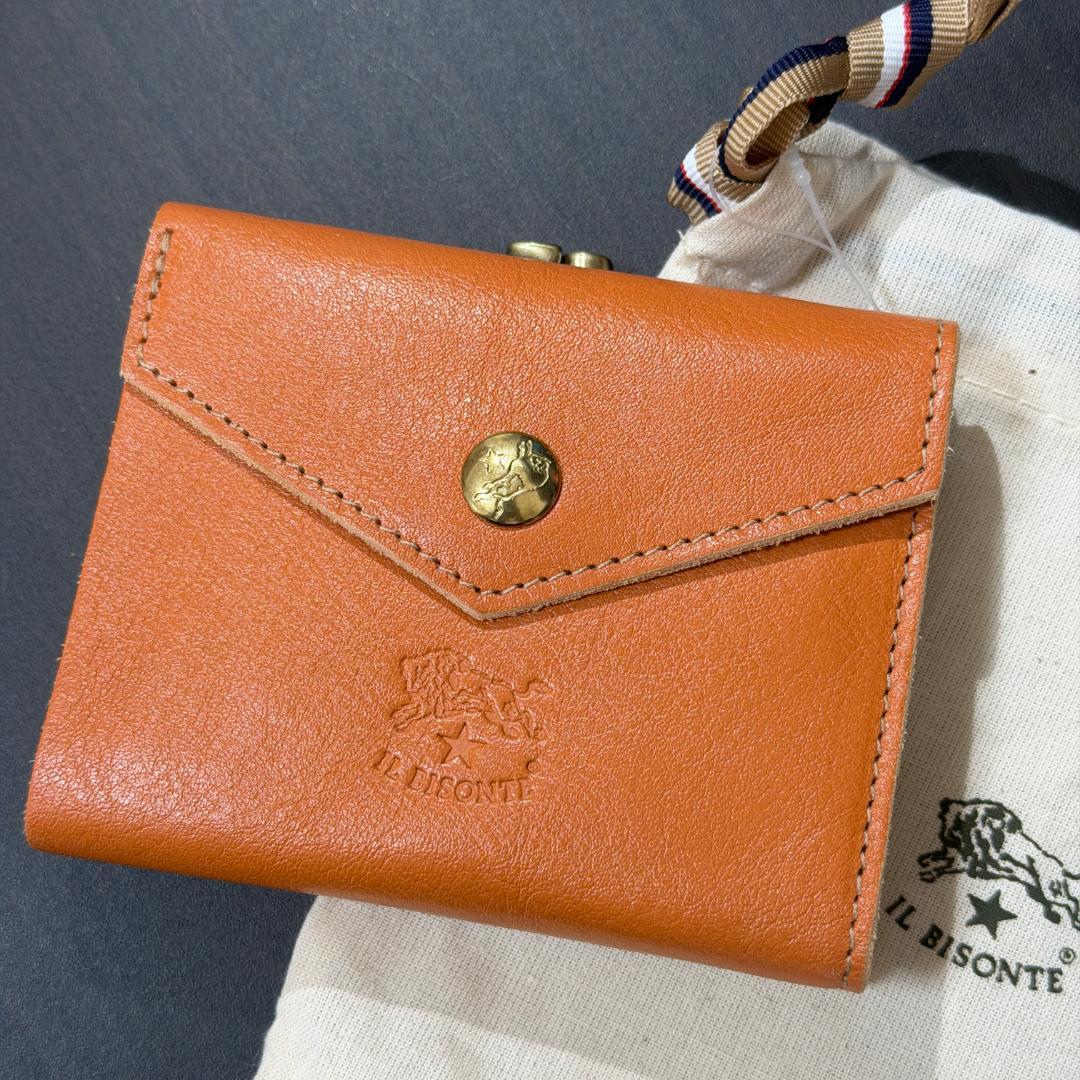 【新品未使用】イルビゾンテ 二つ折り がま口 財布 キャラメル ヤキヌメ