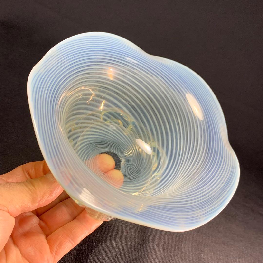 K644⭐︎乳白ぼかし 優美なドレープ イエロー 螺旋模様 和ガラス 糸巻柄