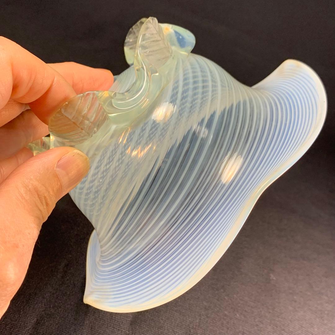 K644⭐︎乳白ぼかし 優美なドレープ イエロー 螺旋模様 和ガラス 糸巻柄