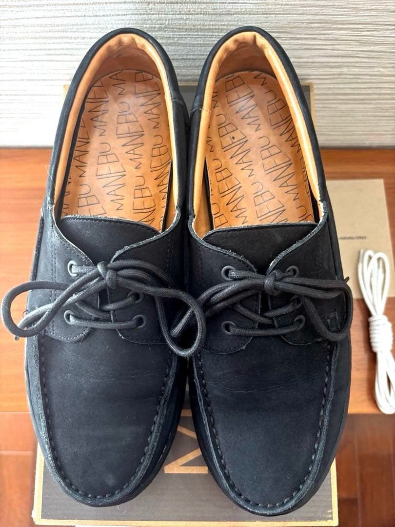 【美品】MANEBU マネブ　黒 レザー モカシンスタイル 27.5㎝