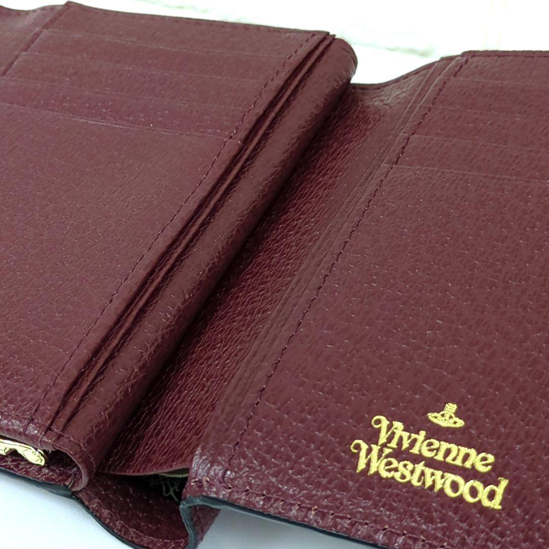 ヴィヴィアンウエストウッド/三つ折り財布/がま口タイプ/ワインレッド系　「美品」