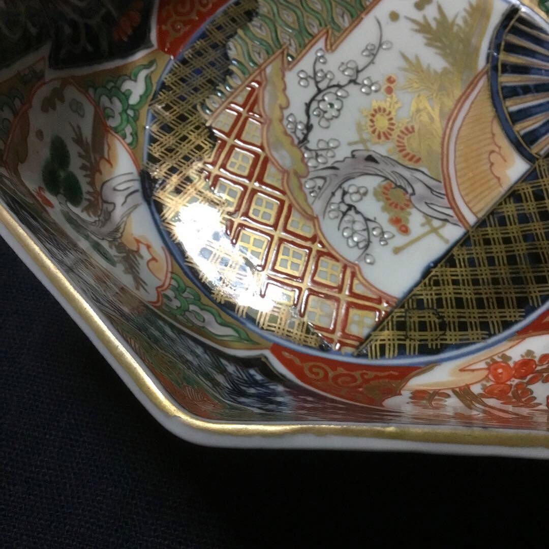 伊万里焼 色絵 草花紋様 八角 七寸深鉢 /骨董/時代物