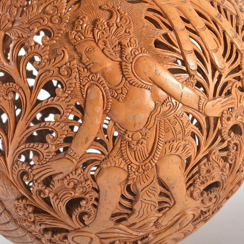 仏教美術　椰子の実彫刻　神獣透　ランプシェード　C　R7318