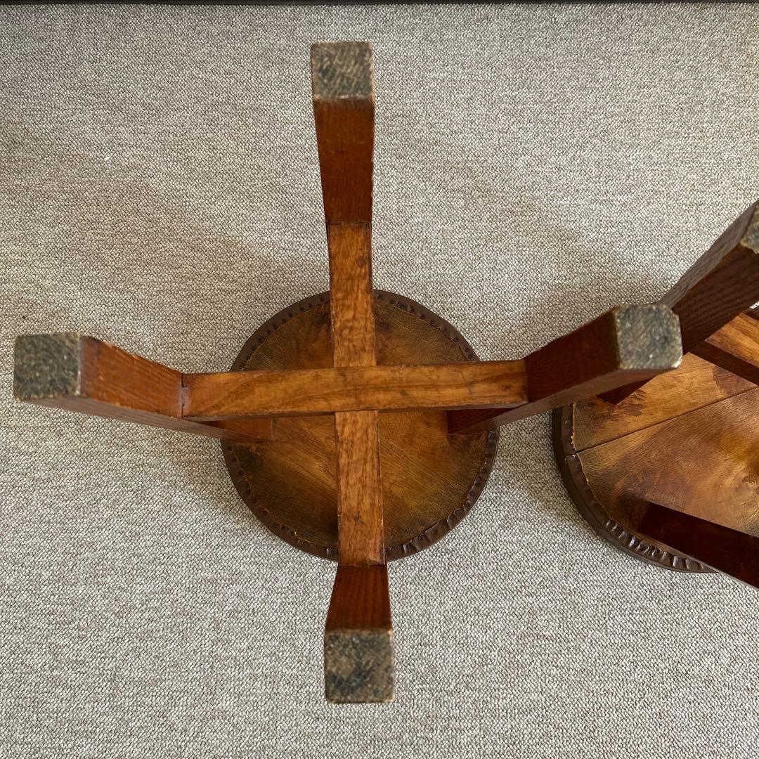 ビンテージ　ブラウン 木製 円形スツール 2個セット　天然木