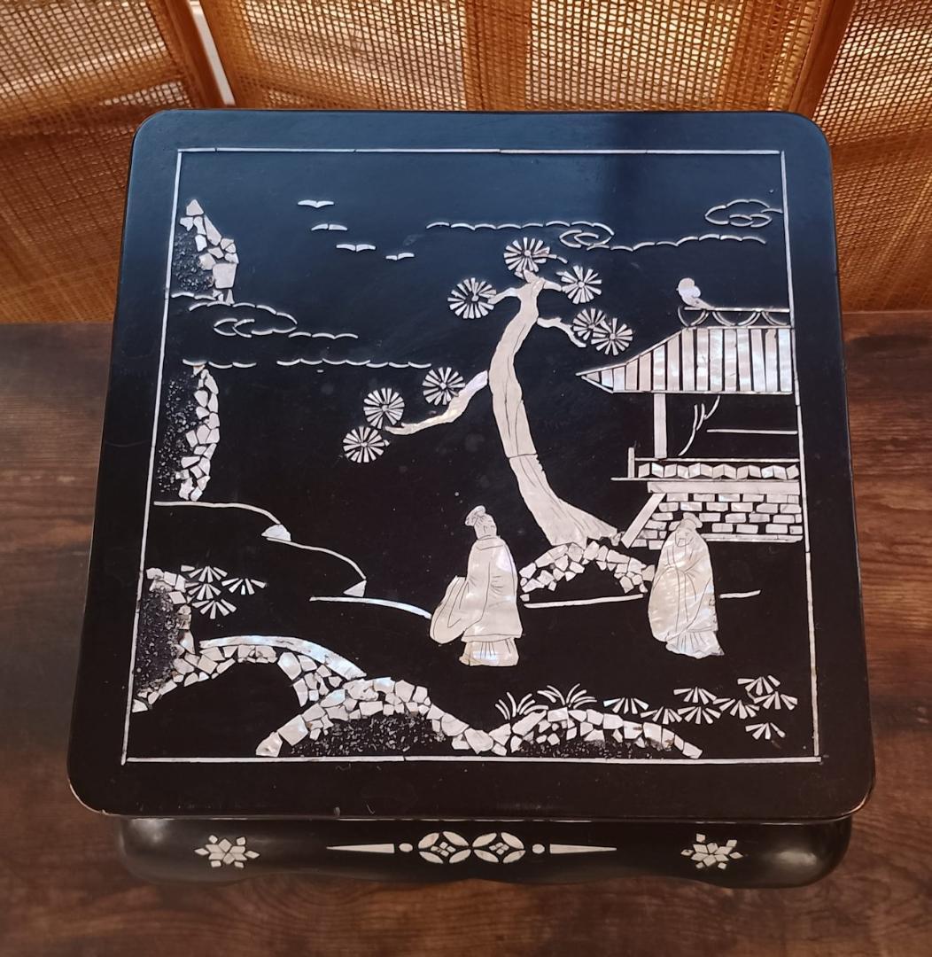 螺鈿人物風景文 卓上花台　昭和期 和工芸 飾り台