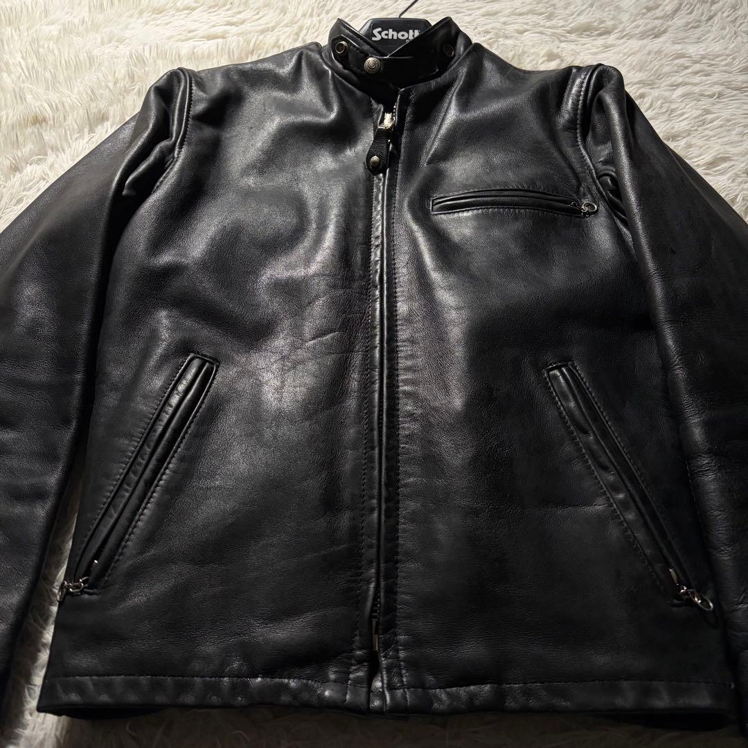 【米国製】schott ライダースジャケット　シングル　ブラック　本革　641