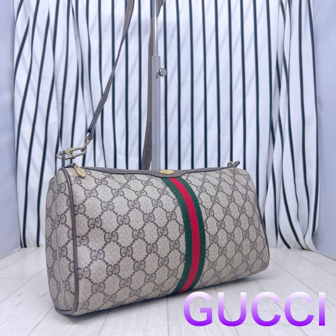 【美品】GUCCI×オールドグッチ斜めがけPVCシェリーラインショルダーバッグ