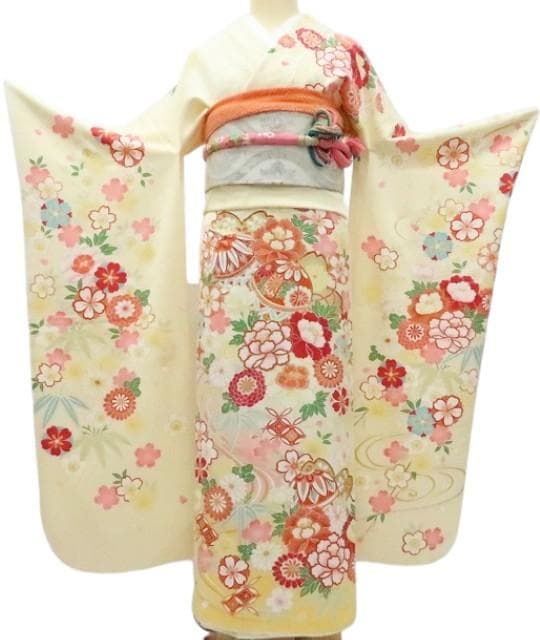 Y2761◇美品 正絹 毬 桜 成人式 振袖 着物