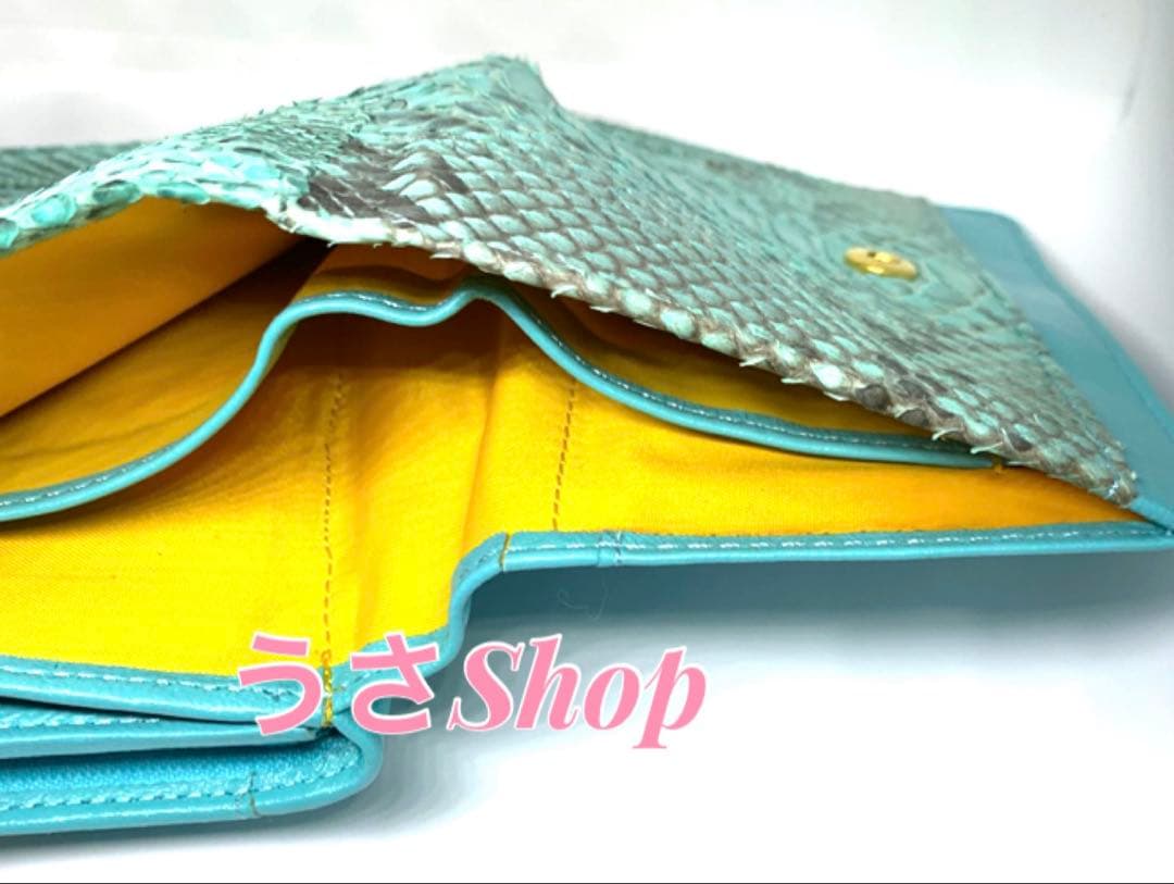 三宝 蛇革 開運 金運 幸運 縁起物 巳 蛇 ヘビ ブルー系 水色 財布