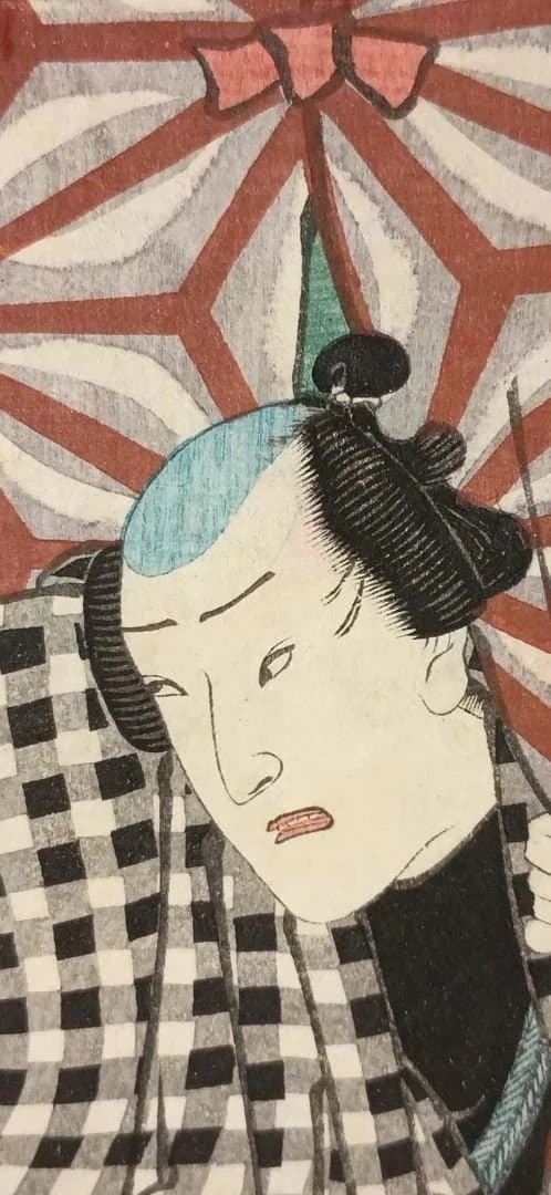 浮世絵版画、役者絵三枚綴りの内1枚売り。三代歌川豊国画、安政6年6月出版