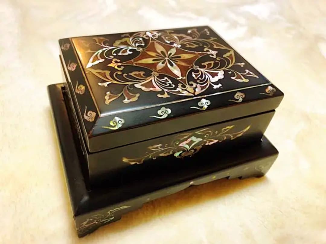 骨董品100年もの螺鈿細工箱　時代物漆器 古美術