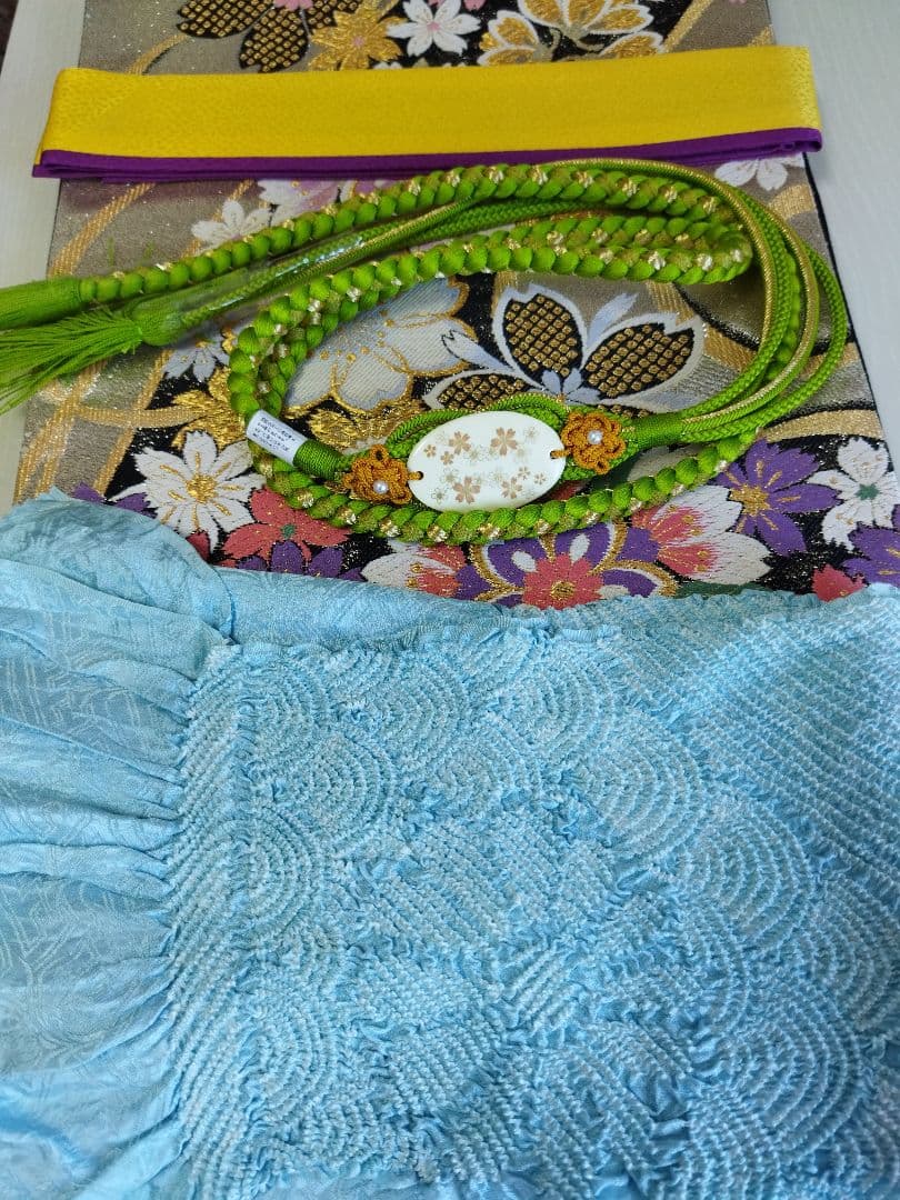 436.高級！！手仕事の花絞りと雪輪　振袖5点セット　正絹　フルセット　成人式