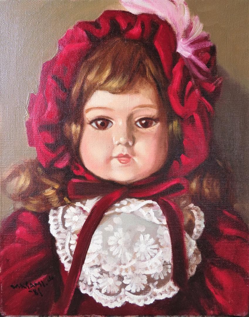 山岸正巳「西洋人形」油彩 F3号 作  人気画家　師:安井曽太郎 　道庁他収蔵