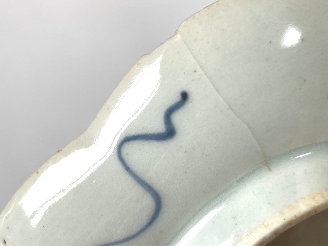 骨董　アンティーク　色絵古九谷　古伊万里　染付　赤絵　海老文様　変形皿　木瓜皿