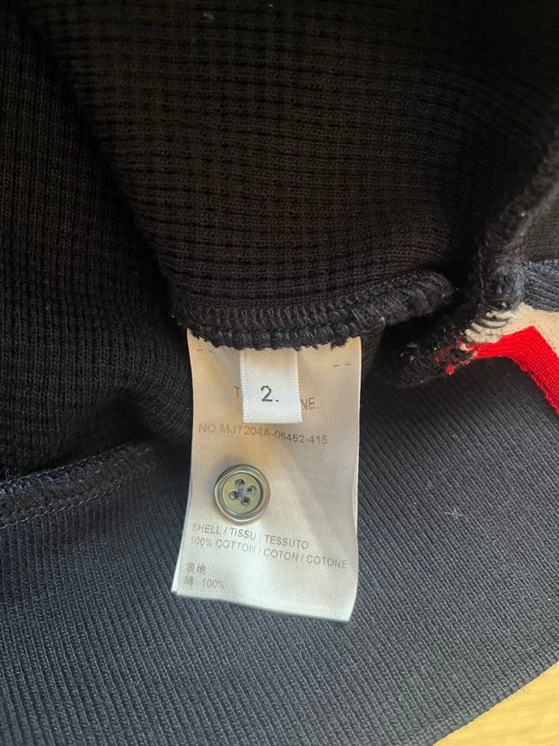 トムブラウン/ネイビーワッフル ラグランスリーブ 4BARフーディー/M