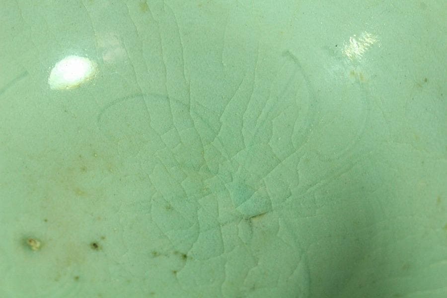 中国美術 青影 刻草紋 碗 茶道具伝来(K-RC995)