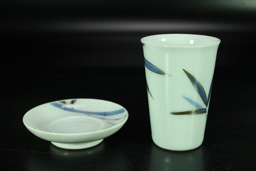 注瓶 碗 揃 金彩竹紋 杯 十二客 シロップ呑 共箱(K-RC958)