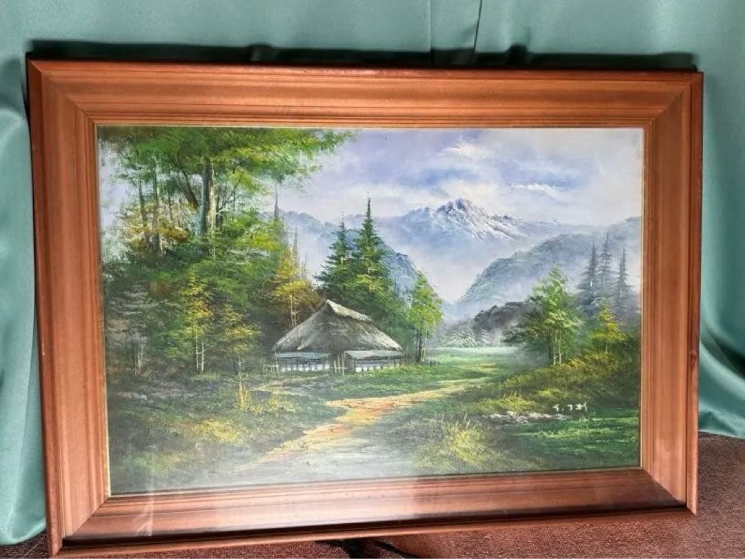 風景画 油彩画 S.J. サイン付き