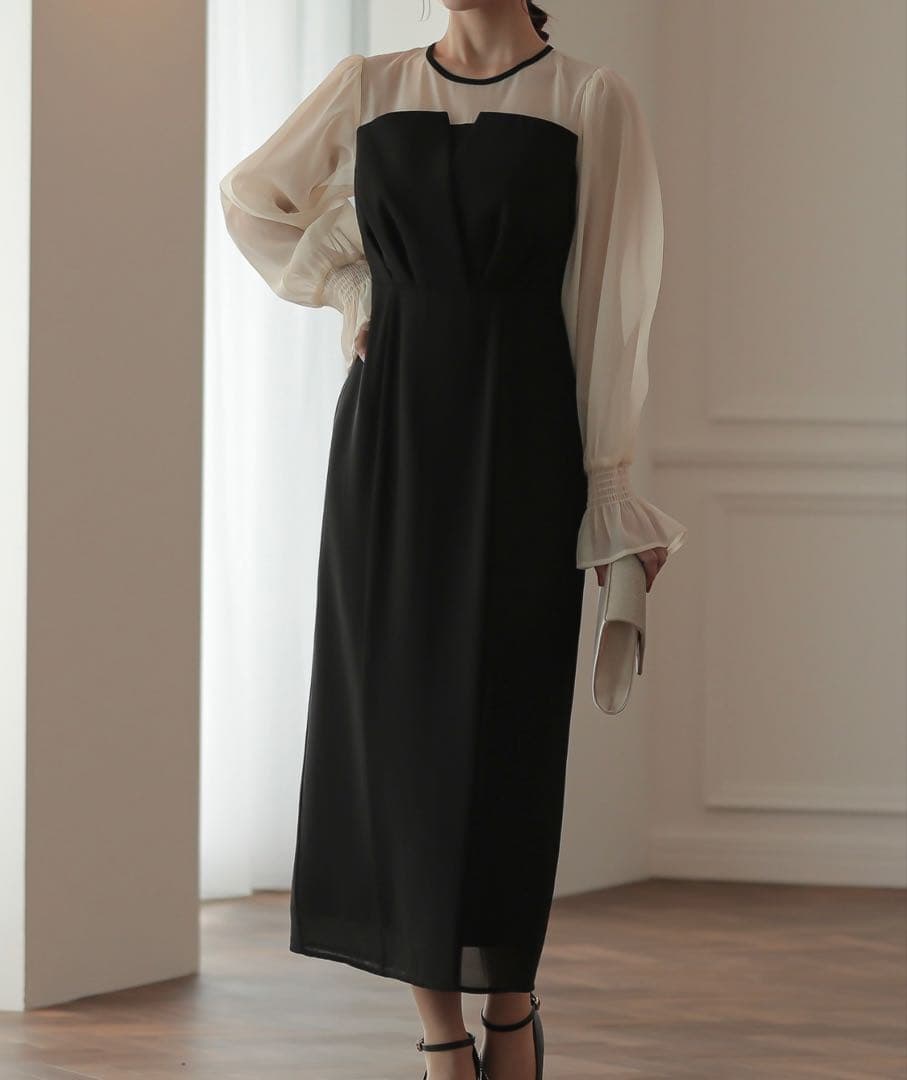 epic day ボリュームスリーブシフォンロングワンピース