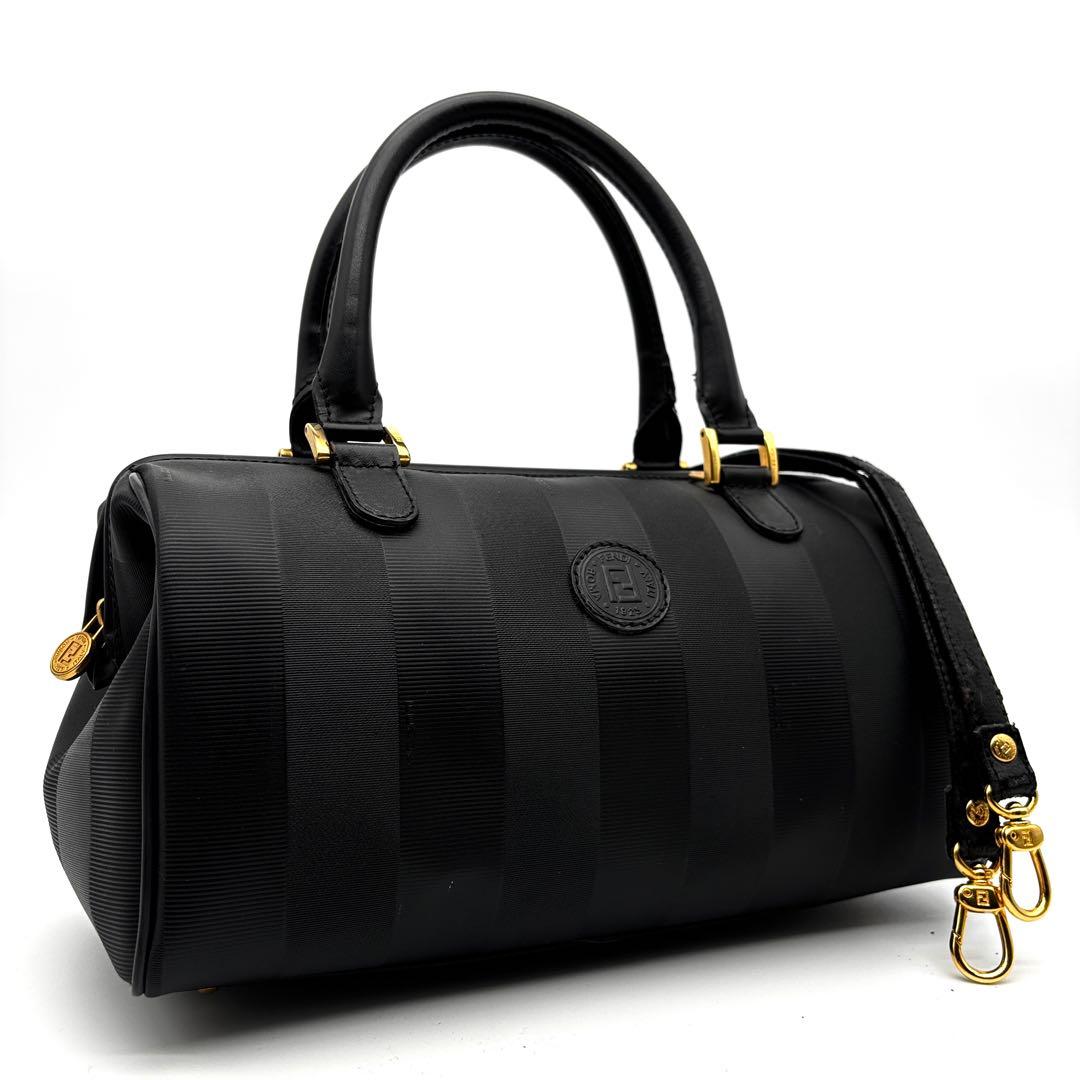 【未使用級】フェンディ ペカン ミニボストン 2way ナイロン レザー 黒