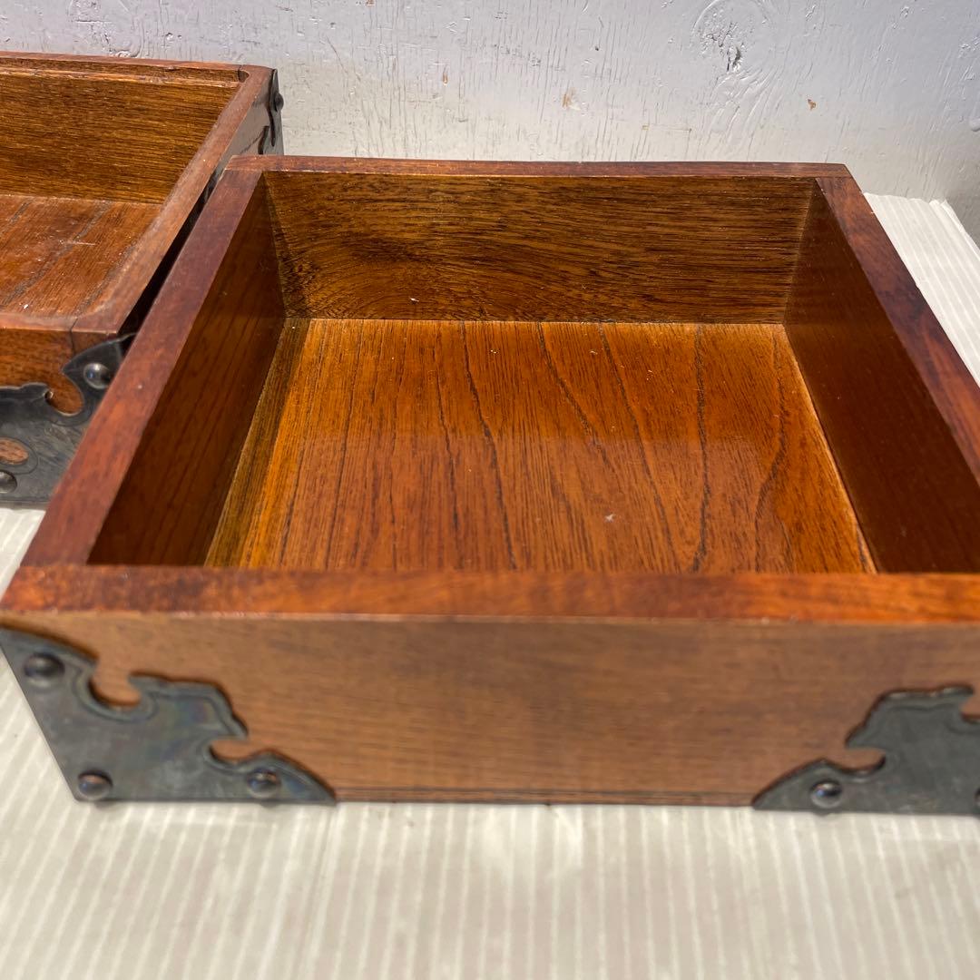 希少　古民具・骨董　立派な金具が印象的な硯箱(小引き出し、小箱、小物入れ、木箱)