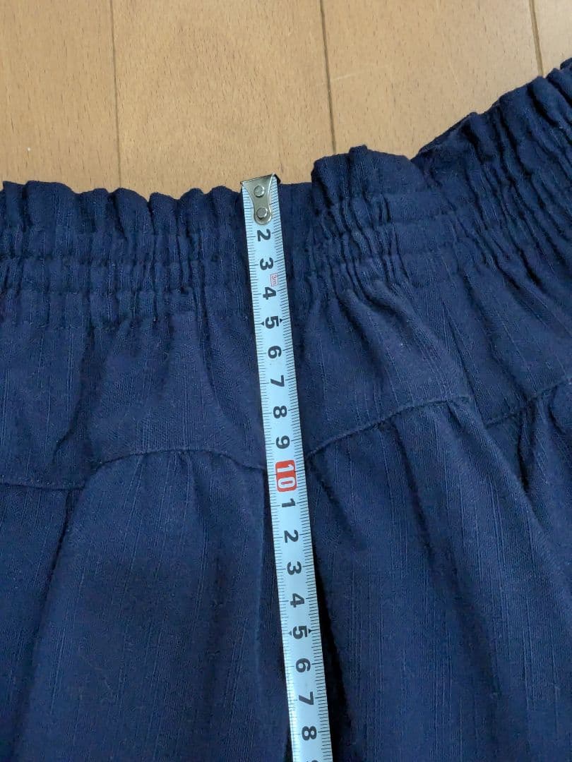 久留米絣　手織り　ネイビー フレアスカート 切り替え　藍暦　AIGOYOMI