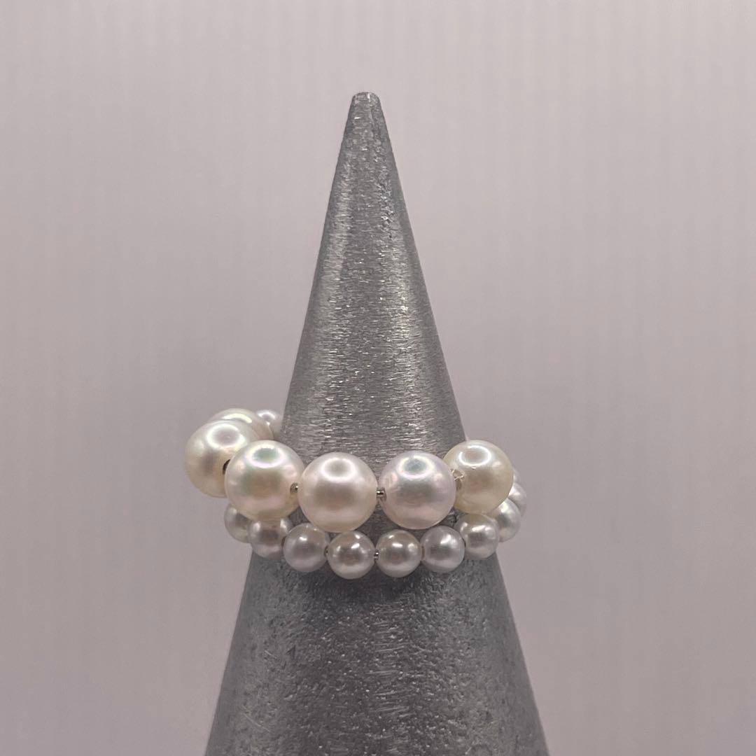 アコヤ真珠と淡水真珠のコンビネーションリング