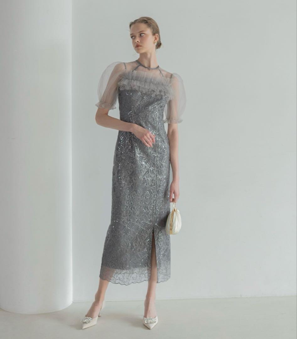 【LEJA】チュールフラワースパンコールIラインワンピース