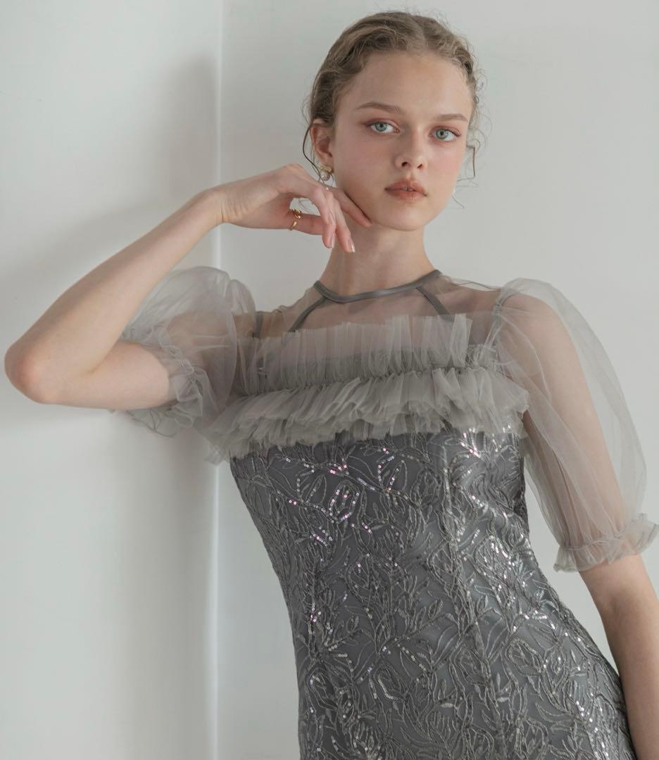 【LEJA】チュールフラワースパンコールIラインワンピース