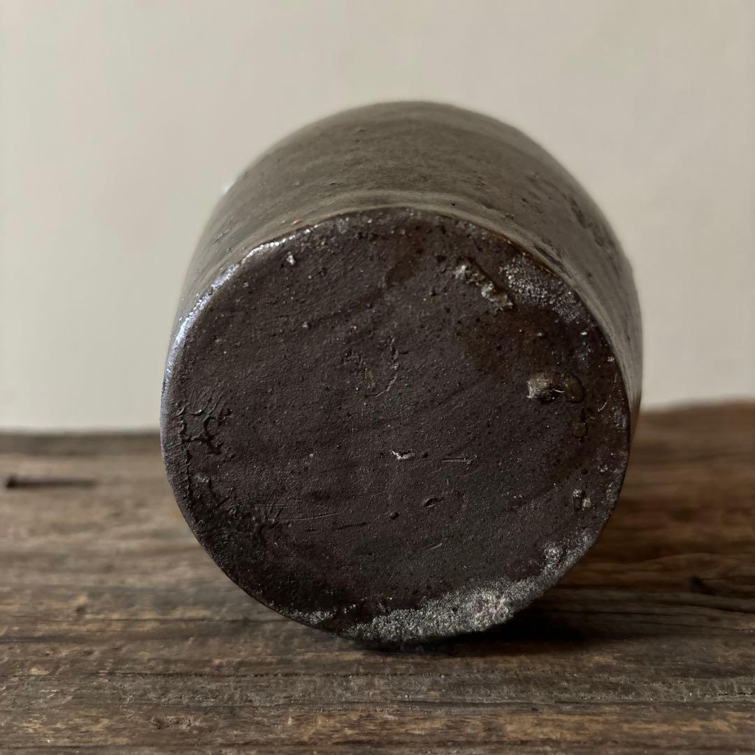 丹波　イッチン紋栗酒小徳利　16cm 明治　花入酒器　骨董.花入.古民芸.筒描