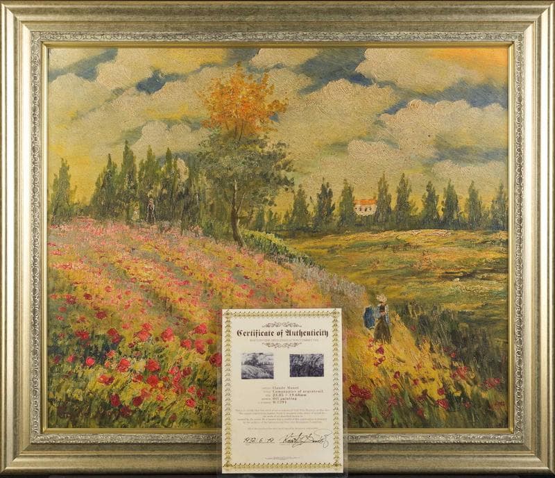 モネ　油彩　肉筆『風景画』表サイン　画廊シール　F12号　額装　b551