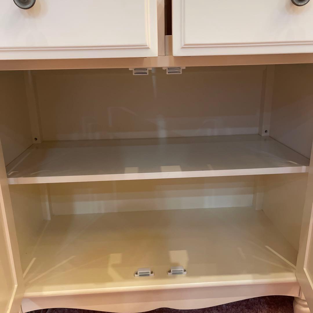 フレンチカントリー調北欧アイボリー木製キャビネット 両開きチェスト収納姫系