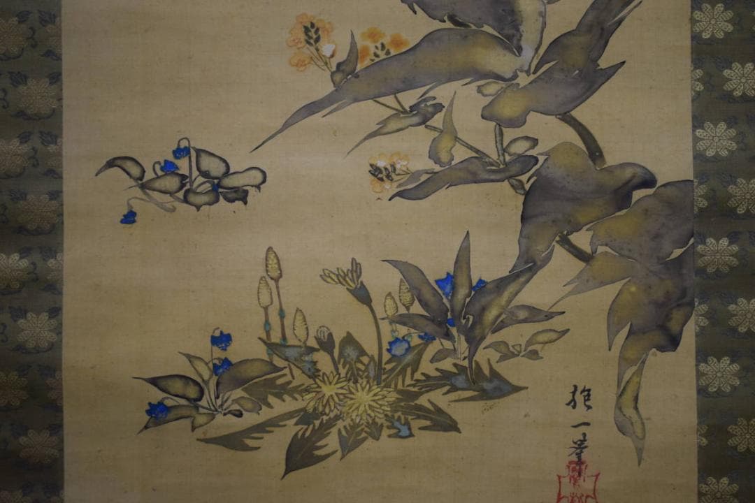 模写/酒井抱一/花蝶図/絹表装/布袋屋掛軸HG-231