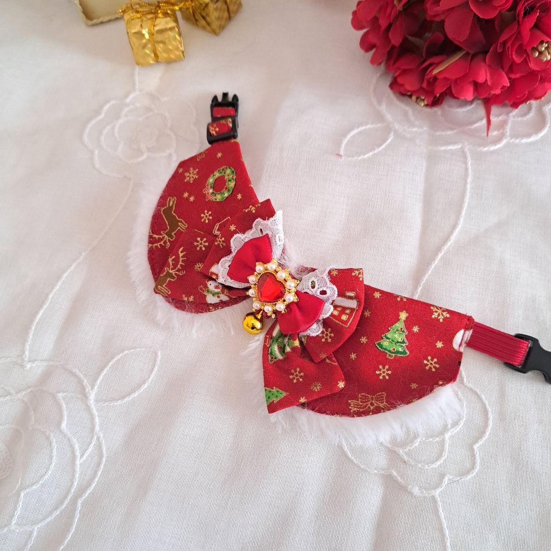 クリスマスシリーズ(赤、雪だるま&サンタ)わんちゃん猫ちゃん用襟つき首輪