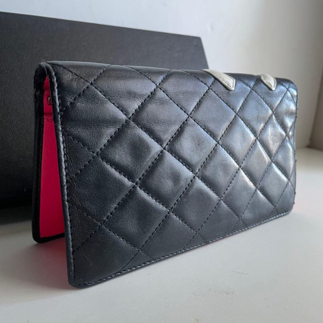 箱シール有り✨CHANEL マトラッセ カンボンライン ２つ折り長財布白黒ピンク