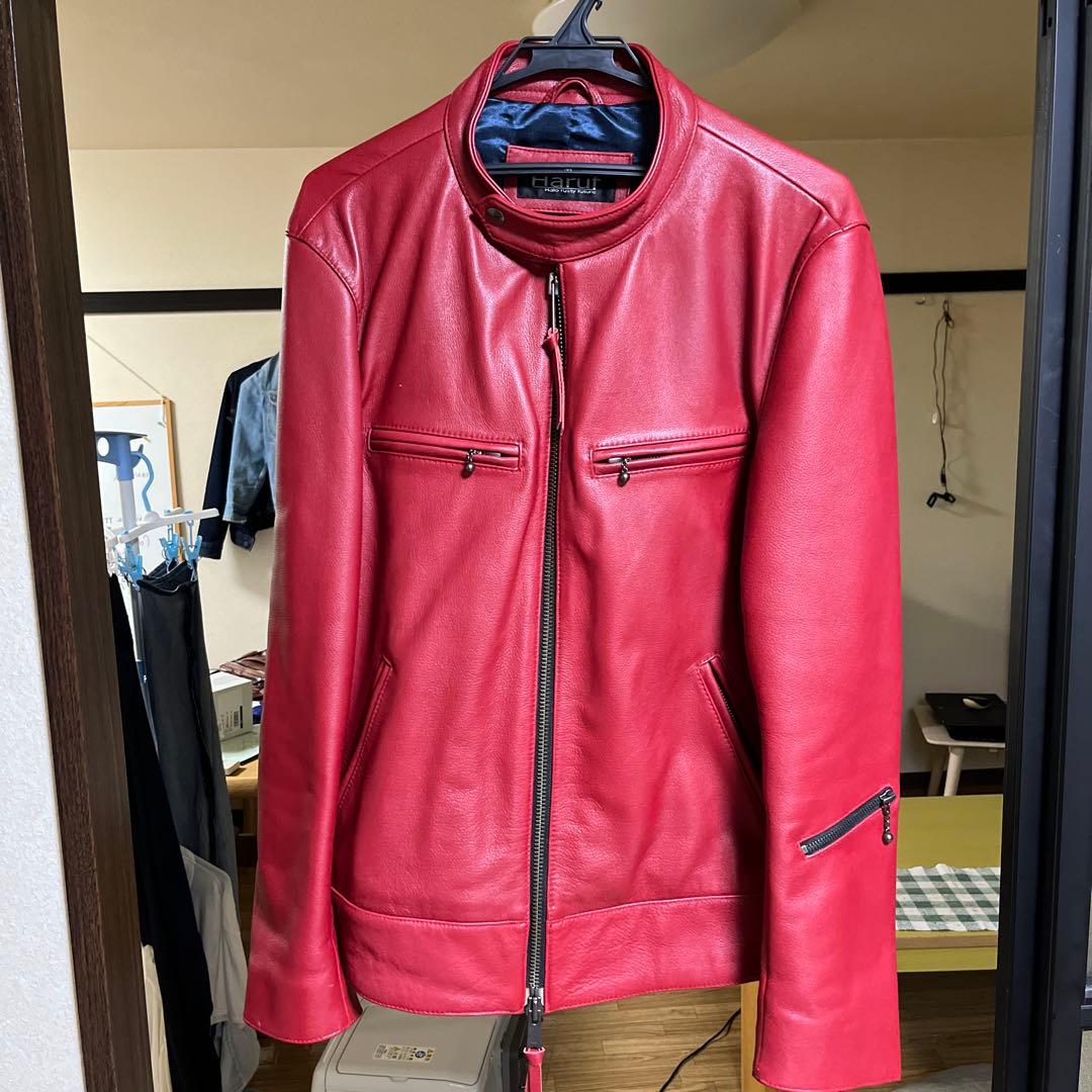 Haruf レッド シングルライダースジャケット
