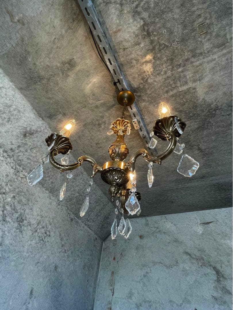 31. フランス アンティーク シャンデリア 3灯 キャンドル ガラスタッセル