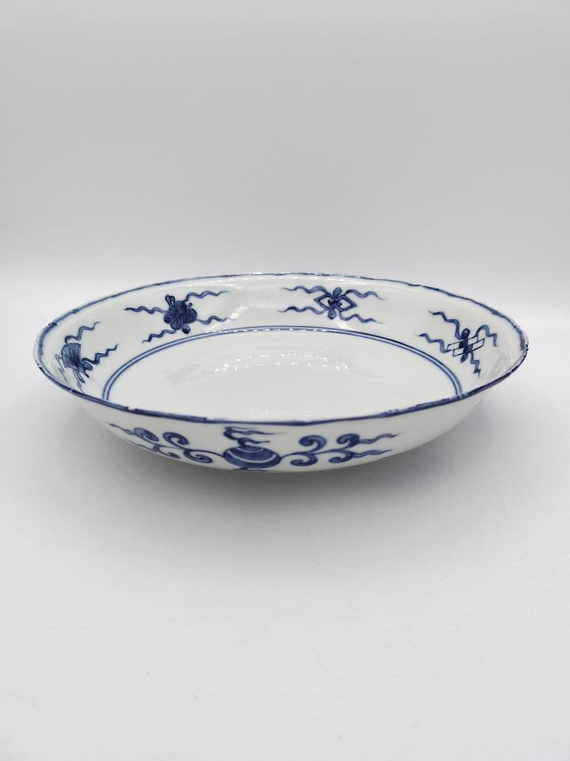 b68【未使用】染付 七宝絵皿 菓子器 景徳鎮 三代森村嘉祥 茶道具 古物