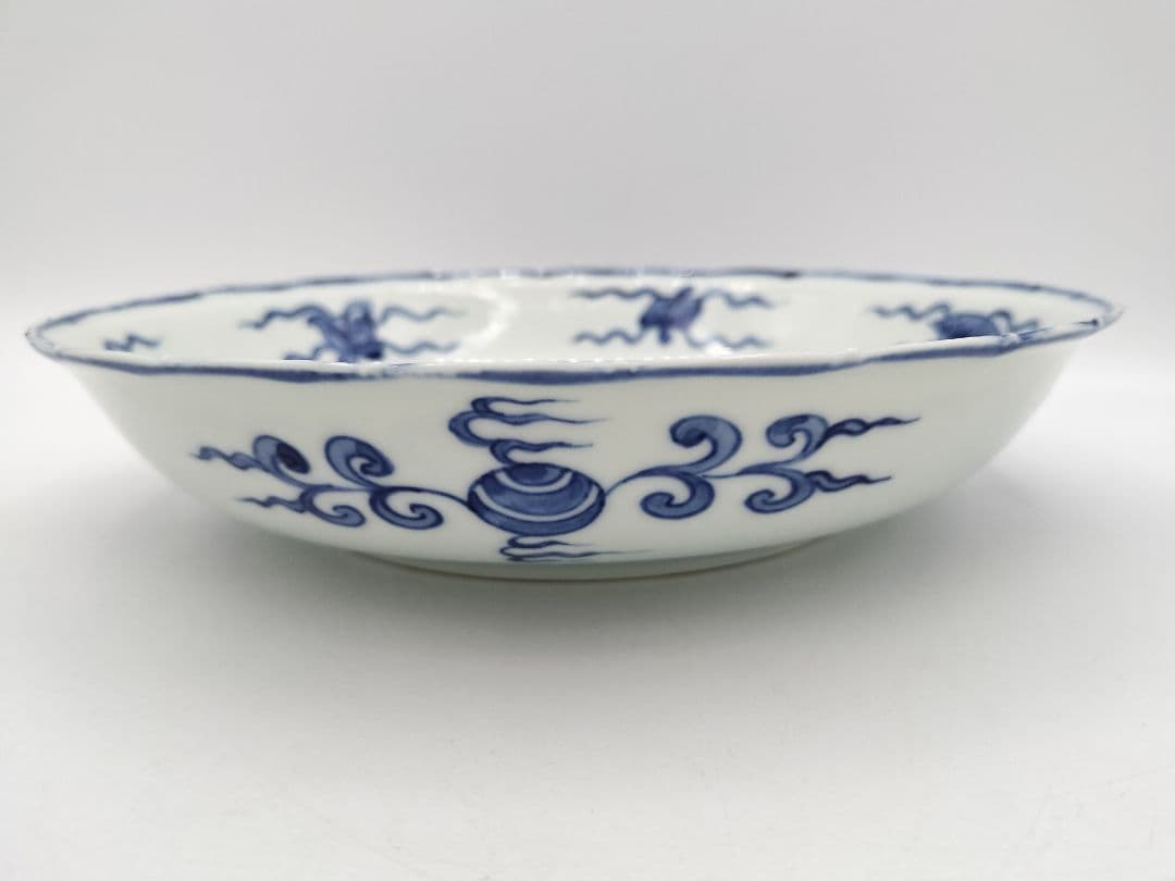 b68【未使用】染付 七宝絵皿 菓子器 景徳鎮 三代森村嘉祥 茶道具 古物