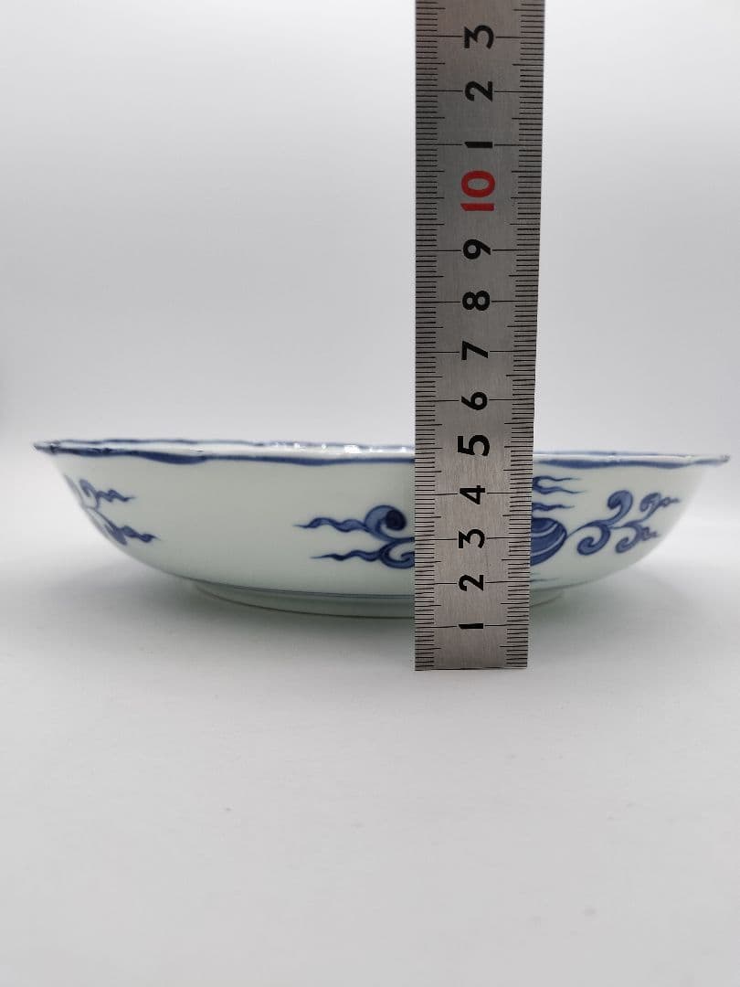 b68【未使用】染付 七宝絵皿 菓子器 景徳鎮 三代森村嘉祥 茶道具 古物