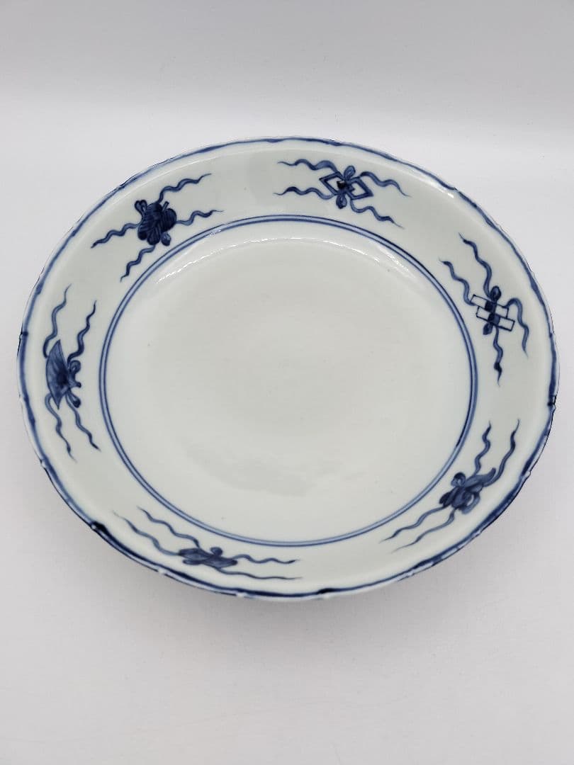 b68【未使用】染付 七宝絵皿 菓子器 景徳鎮 三代森村嘉祥 茶道具 古物